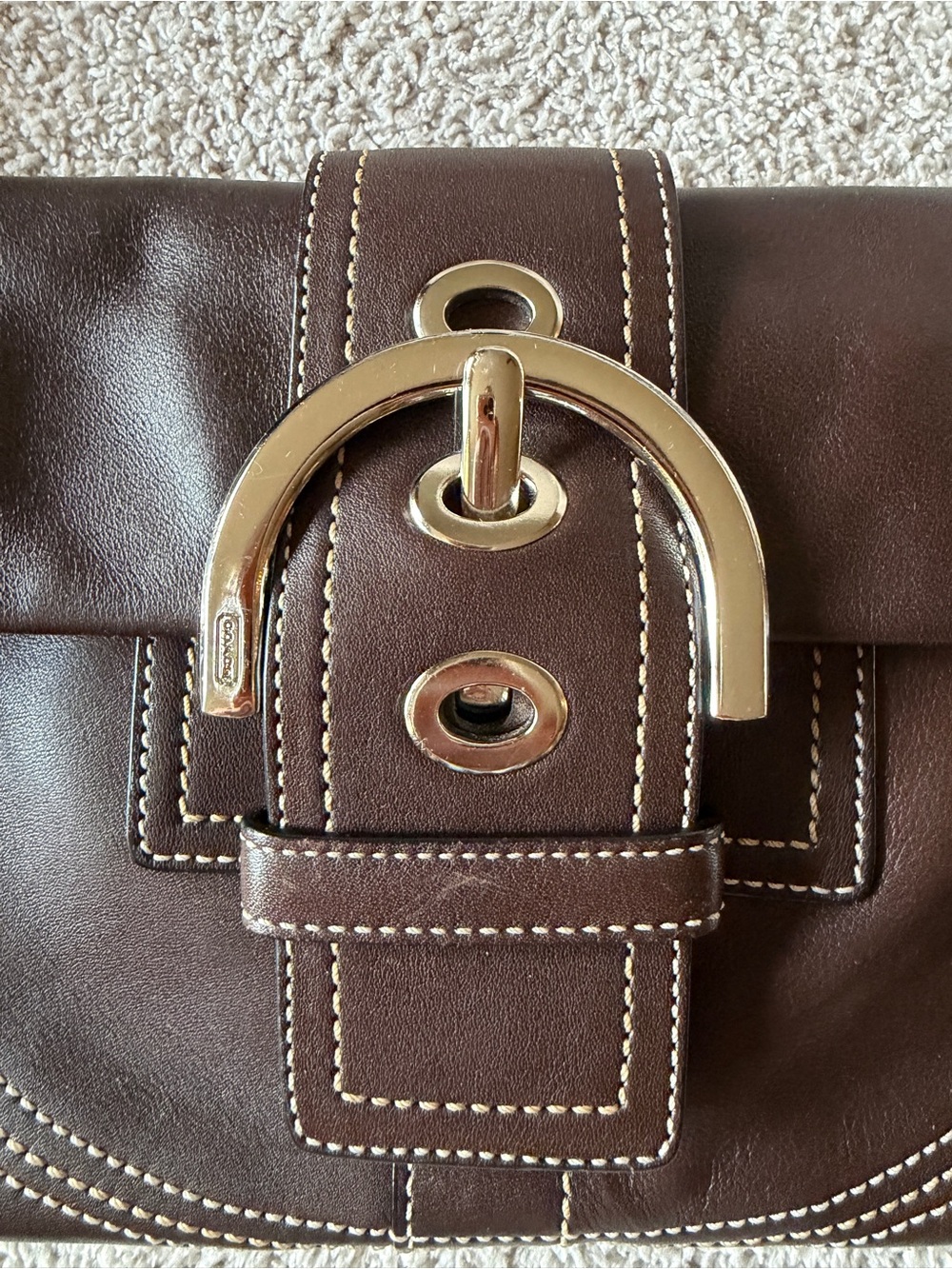 Vintage Coach Soho Buckle Flap Leather Shoulder Bag Chocolate Brown Y2K - Picture 7 of 12